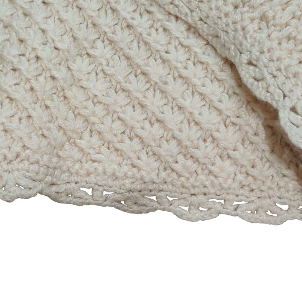 Handmade Vintage Baby Blanket Crochet Knit Cream Soft Neutral Heirloom Nursery